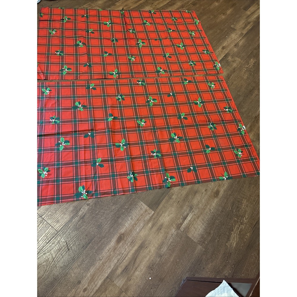 Vintage Leacock & Co Red Green Plaid Holly Fabric 2 Yards x 58" Cotton Blend